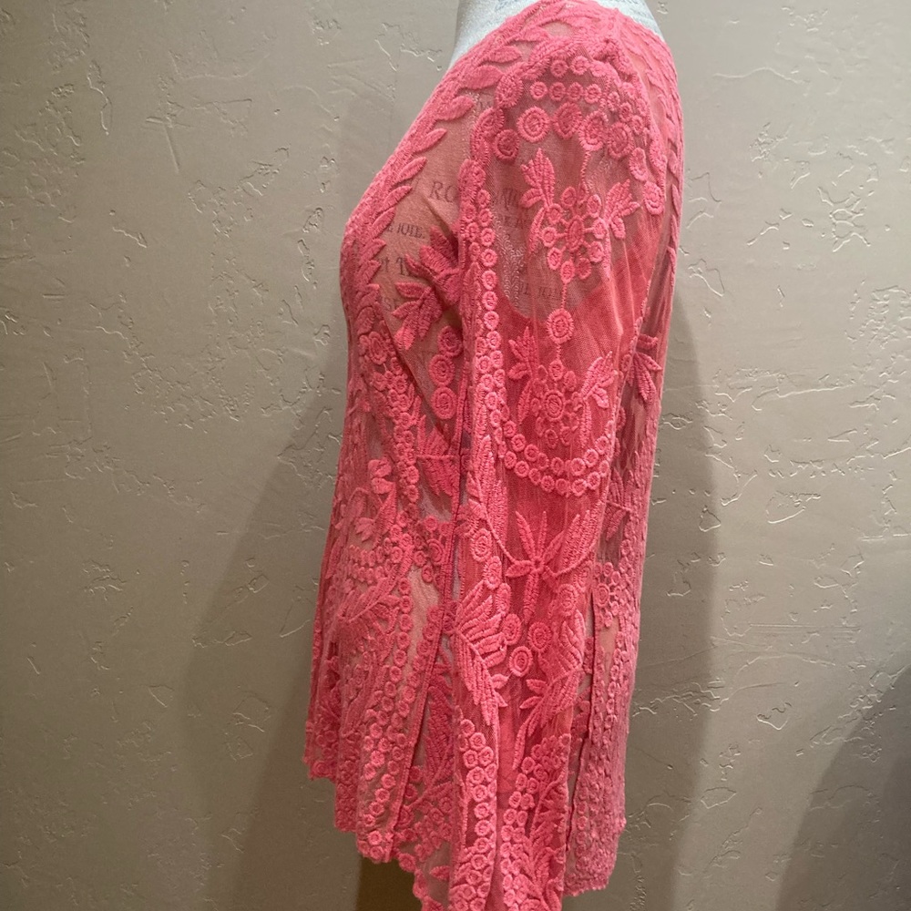 COPY - Sundance Coral Lace Embroidered Mesh Floral Tunic, Size Medium& XS - Picture 5 of 11